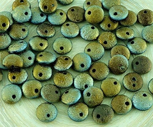 40pcs Matte Crystal Metallic Valentinit Bronze Full Rough Rustic Etched Frosted Large Lentil Czech Glass Beads Flat Round One Hole 8mm