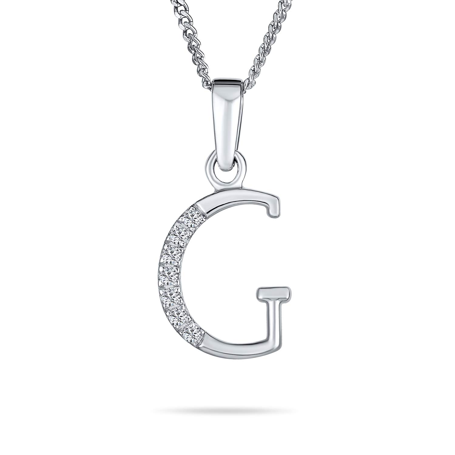 Bling Jewelry Delicate ABC Cubic Zirconia Pave CZ Capital Block Letter Alphabet Initial G Pendant Necklace For Women Sterling Silver
