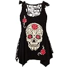 Feel Show Women's Sleeveless Lace Skull Print Tank Top Dress Back See Through Mesh Cami Dress