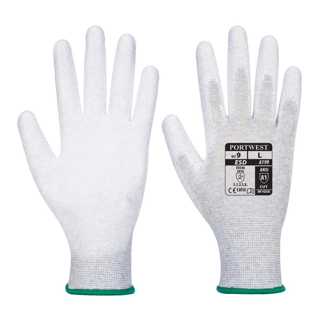Portwest Vending Antistatic PU Palm Glove, Size: M, Colour: Grey, VA199G7RM