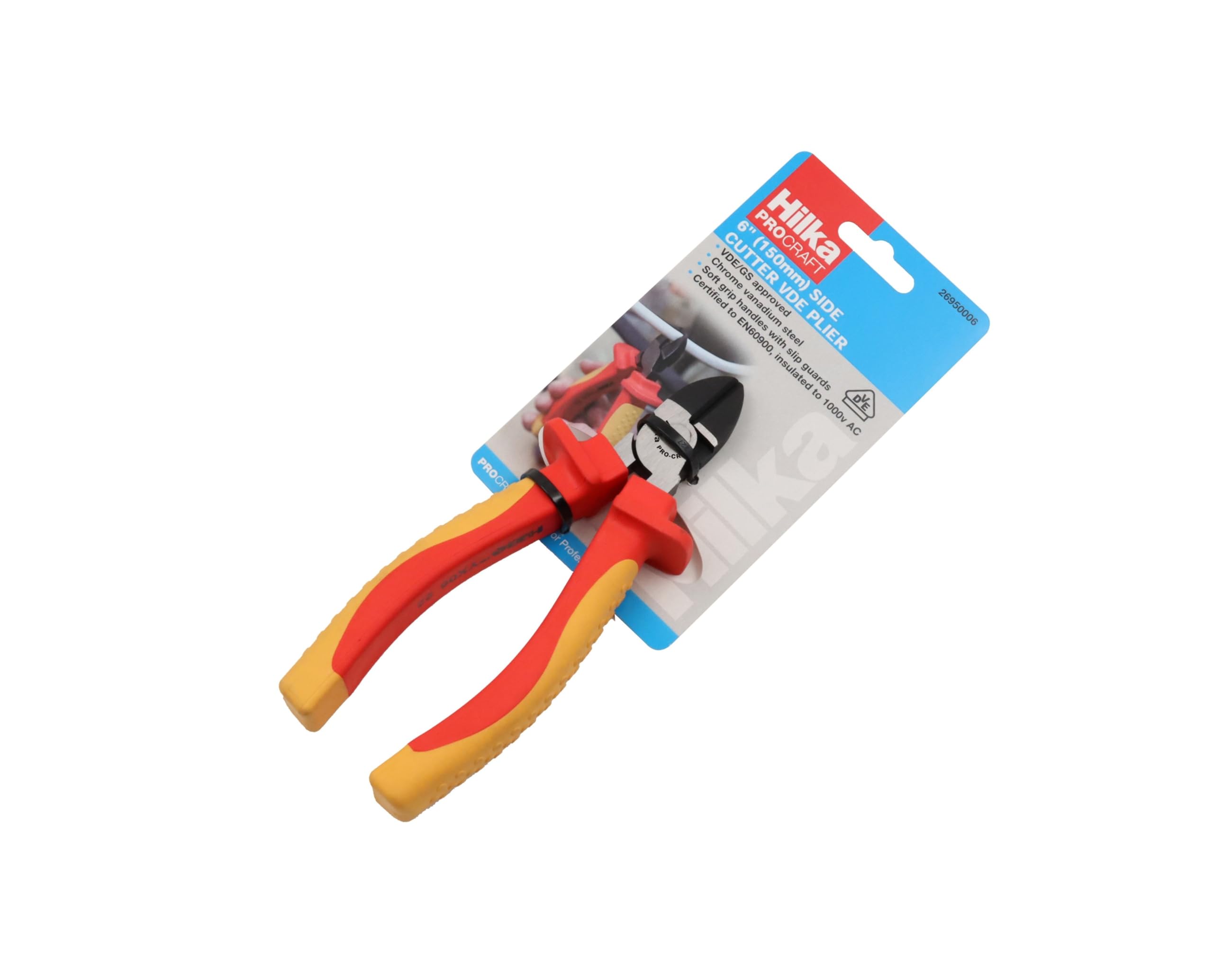 Hilka 26950006 150 mm Pro Craft VDE Side Cutter Pliers, Tri-Colour