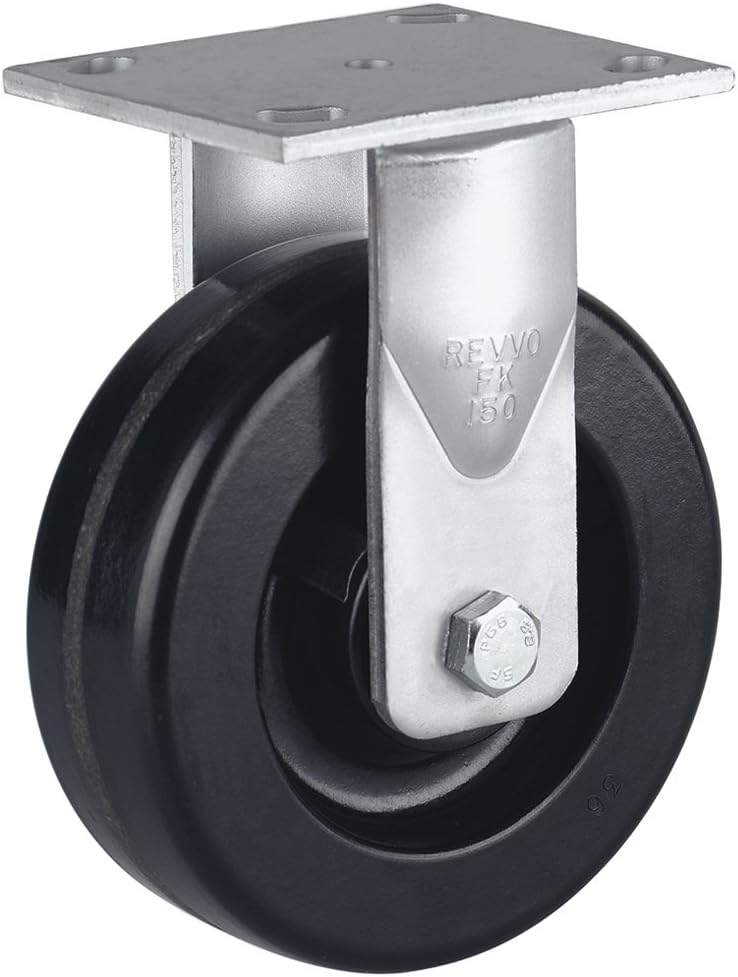 Revvo Caster K Series Plate Caster, Rigid, Phenolic Wheel, Roller Bearing, 1000 lbs Capacity, 5" Wheel Dia, 2" Wheel Width, 6-1/2" Mount Height, 4-1/2" Plate Length, 4" Plate Width