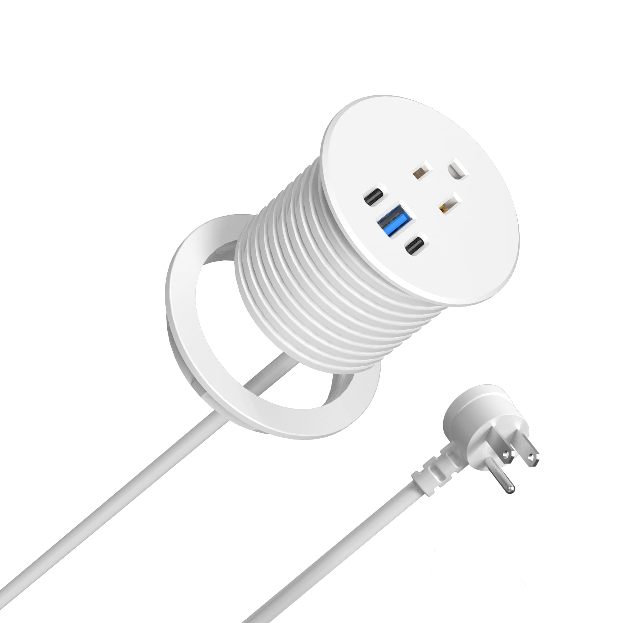 Photo 1 of 2.5 inch Power Grommet,20W USB-C Charging,1 Outlet with 2 USB C,1 USB Port,Furniture Flush Mount for Desktop,Recessed Power Strip,Workspace Essential Desk Outlet (White, 10 FT)