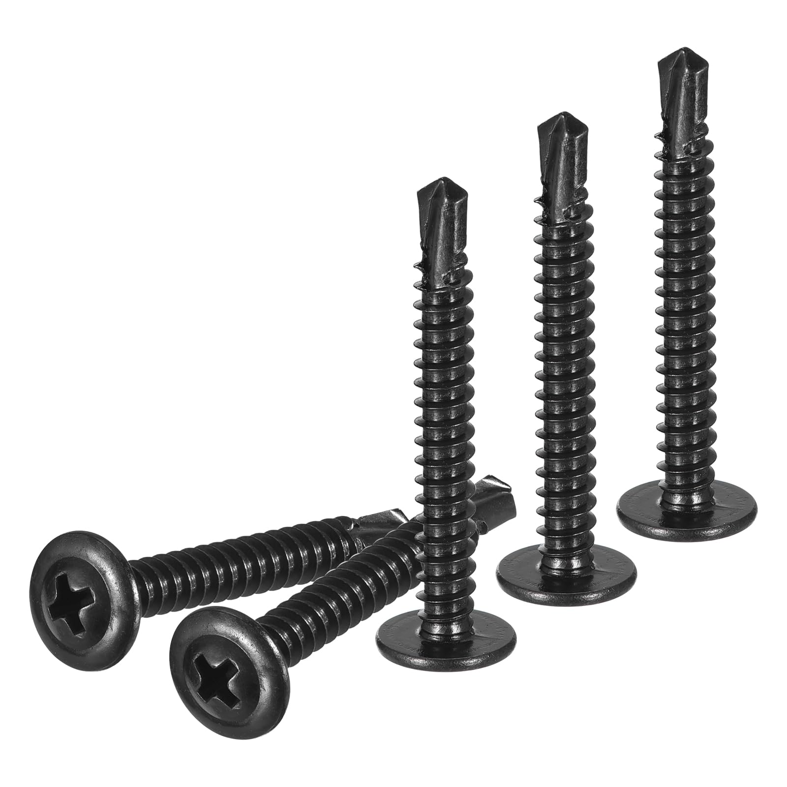 DTGN #10x1-1/2 Sheet Metal Screws - 50Pack - for Wood, Furniture - 410 Stainless Steel Phillips Round Head Washer Drill Tail Self Tapping Screws - Black