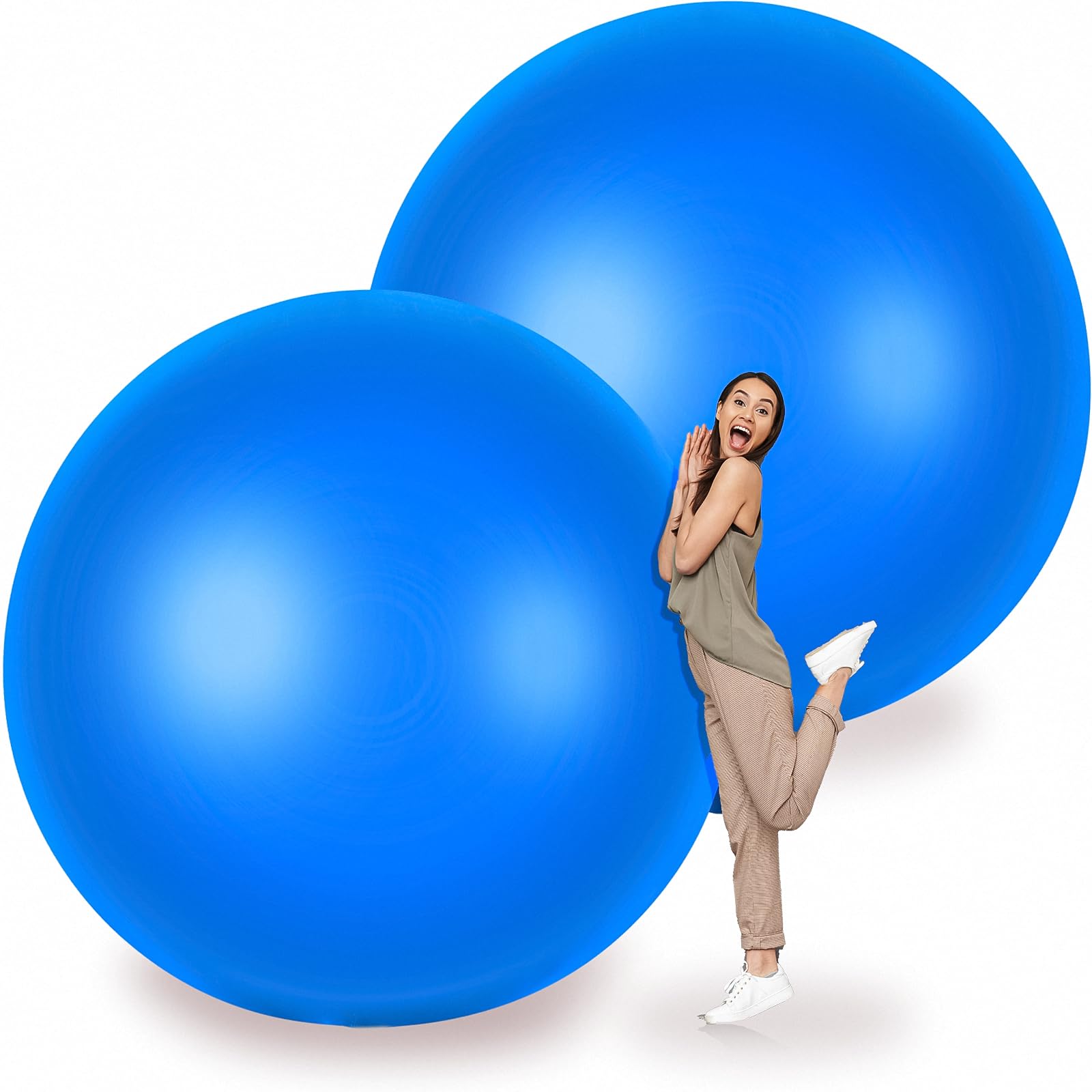 Photo 1 of Leitee 2 Pcs 72 Inch Giant Balloons Round Latex Large Human Egg Jumbo Balloons Inflatable Air Decorations for Birthday Party Wedding Engagement(Blue)