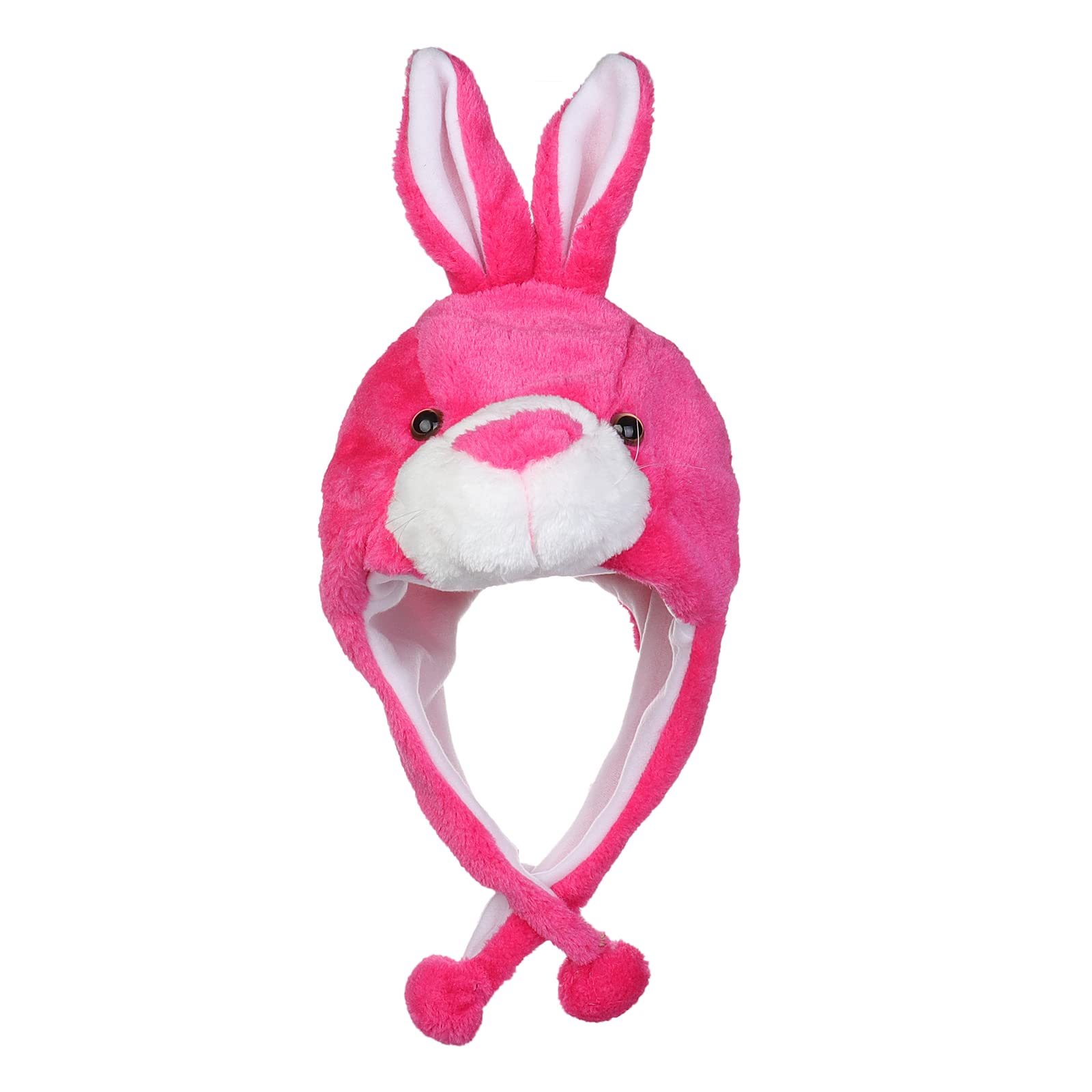 JK Home 2-in-1 Hat with Earflaps Scarf Set Cute Plush Animal Hat Cosplay Costume Headwear Warm Soft Cozy Hats for Kids Adults One Size Novelty Headgear Photo Props Rose Red Bunny