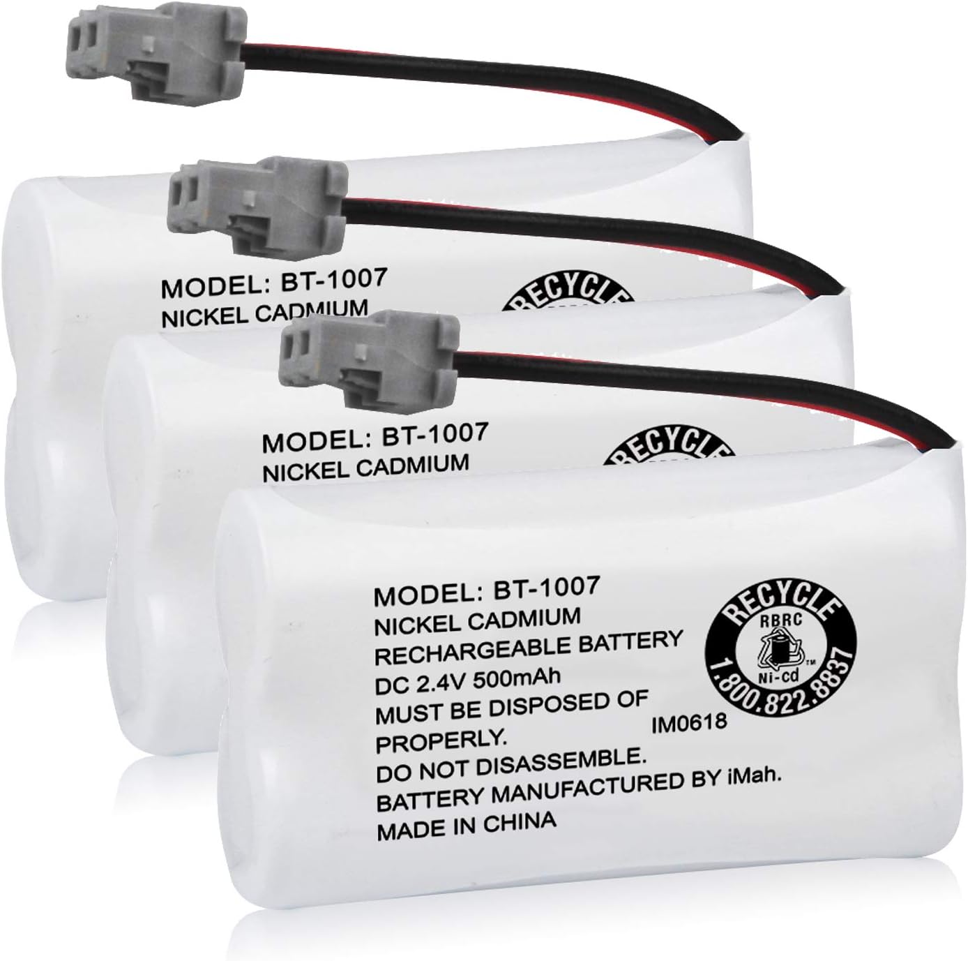 iMah BT1007 2.4V 500mAh Cordless Phone Battery Compatible with Uniden D1484 DCX150 DECT1500 BT-1015 Panasonic HHR-P506 HHR-P506A Handset Telephone, Pack of 3