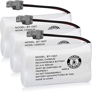 iMah BT1007 2.4V 500mAh Cordless Phone Battery Compatible with Uniden D1484 DCX150 DECT1500 BT-1015 Panasonic HHR-P506 HHR-P506A Handset Telephone, Pack of 3