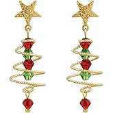 SELOVO Tree Shape Earrings Star Twist Green Red Dangle Earrings