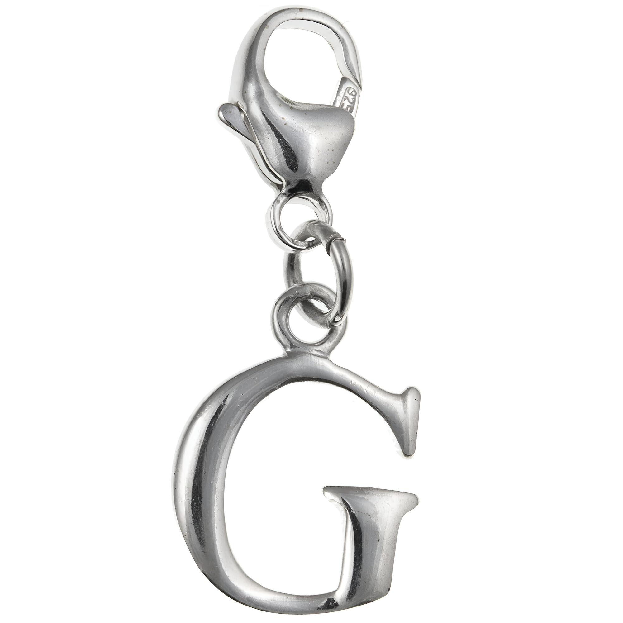Capital Letter G Alphabet Initial 925 Sterling Silver Clip On Charm Pendant with Lobster Clasp for Women - Plain Polished Letter Charms Compatible with Thomas Sabo Charms Bracelet Necklace