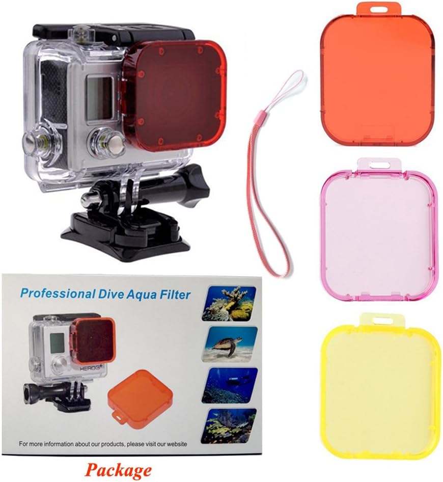 TANSUO Aqua Filter,Diving Lens Filter Kit [3 Pack-Red,Pink,Yellow] for GoPro Hero3 SJ4000 Action Cameras (For 8 screws on front of housing)