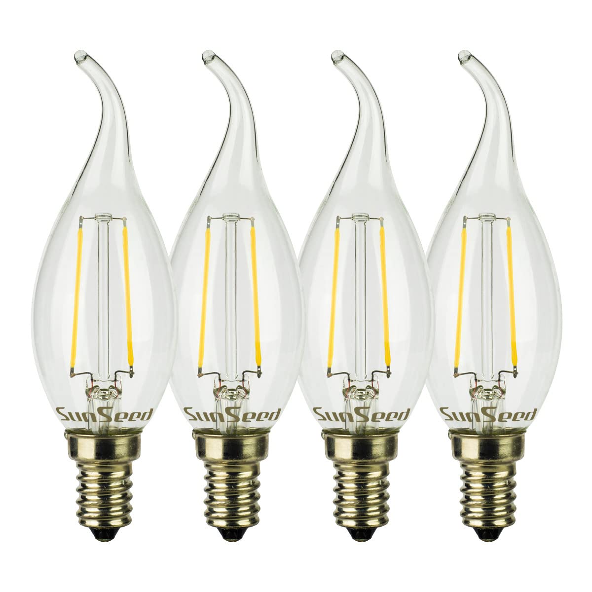 SUNSEED 4 X E14 2W (Equivalent to 25W) Sapphire Filament LED Flame Light Bulb C35TA Neutral White 4000K
