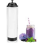 13.5 inch Straw Holder for Standard &amp; Long Bent Drinking Straws | Acrylic Plastic Straw Dispenser for Counter with Lid Black(Straws Not Include)