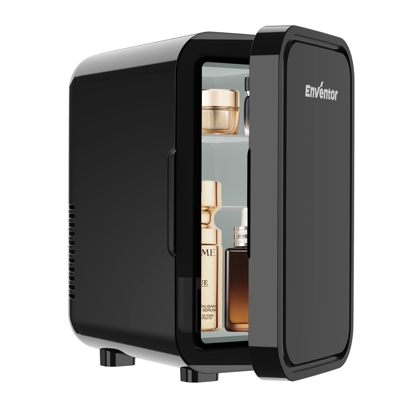 Enventor Mini Refrigerator, 6L/ 8 Can Compact Skincare Fridge AC+DC Power Cooler & Warmer Small Refrigerator for Bedroom, Skincare, Makeup, Cosmetics, Car, Office (Black)