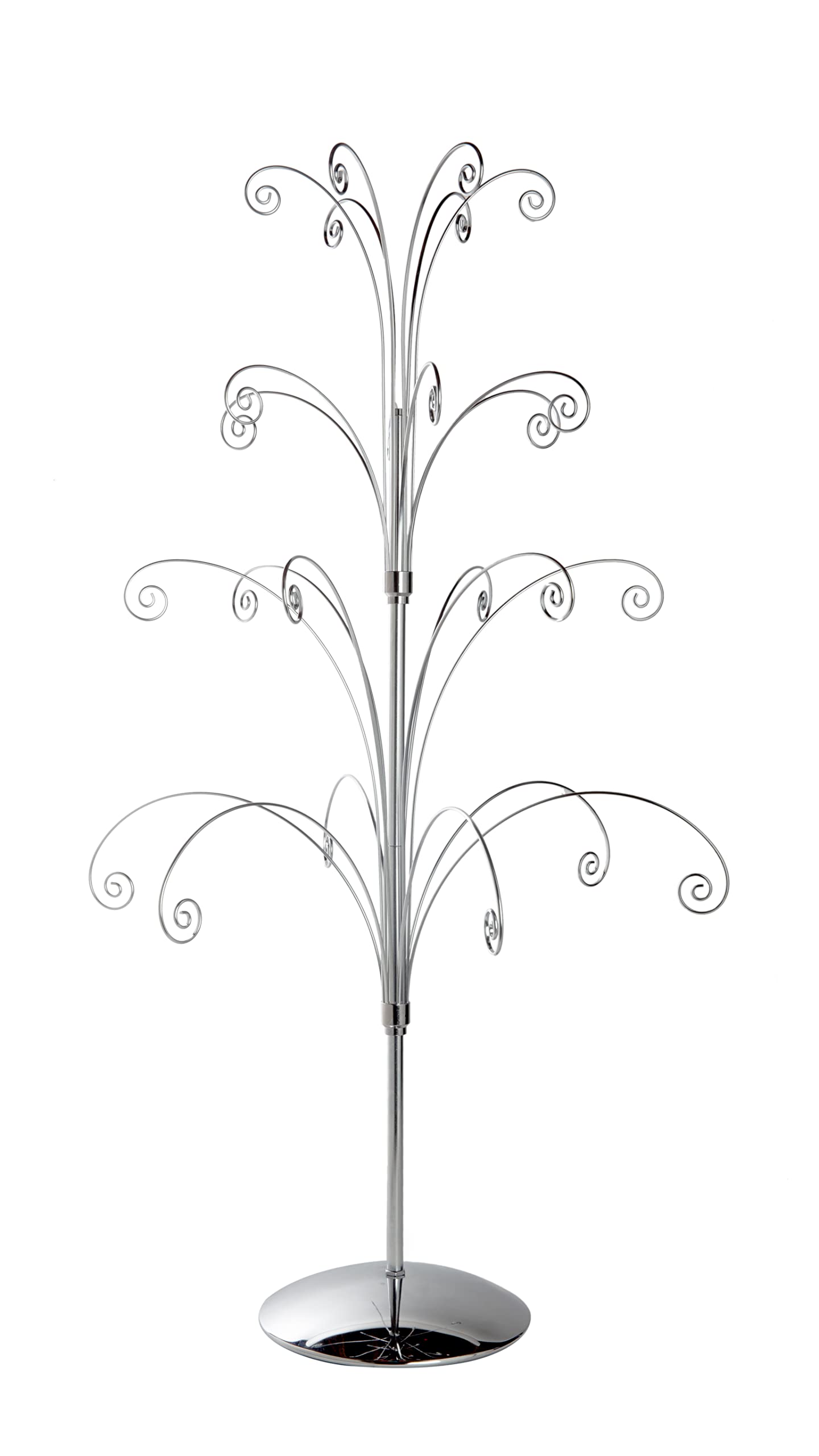 Creative Hobbies 36 Inch Tall Ornament Display Tree, Bright Silver Chrome Plated, Holds 24 Ornaments