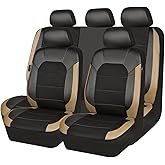 CAR PASS Leather seat Covers,Automotive Universal Sport car seat Cover Super 5mm Composite Sponge Inside,Airbag Compatible fits Most Cars, SUVs, Trucks, and Vans (Full Set,Black and Beige)