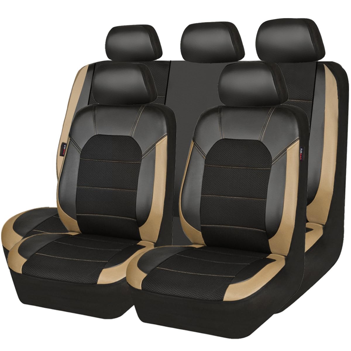 Photo 1 of CAR PASS Leather seat Covers,Automotive Universal Sport car seat Cover Super 5mm Composite Sponge Inside,Airbag Compatible fits Most Cars, SUVs, Trucks, and Vans (Full Set,Black and Beige)