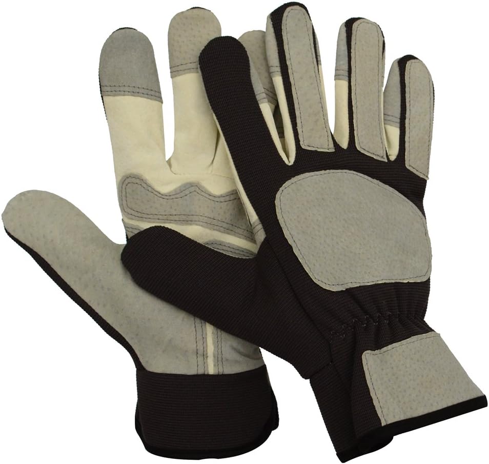 Leather Work Gloves for Gardening, Puncture Resistant Protection and Reinforced Palms and Fingertips,With Elastic Knitted Cuff Garden Gloves for Men & Women,1 Pair (XL, Grey)