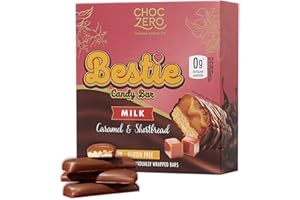 ChocZero Milk Chocolate Caramel & Shortbread Candy Bars – No Added Sugar, High Fiber, Gluten Free, Keto Friendly Bestie Bars (8 Count Box)