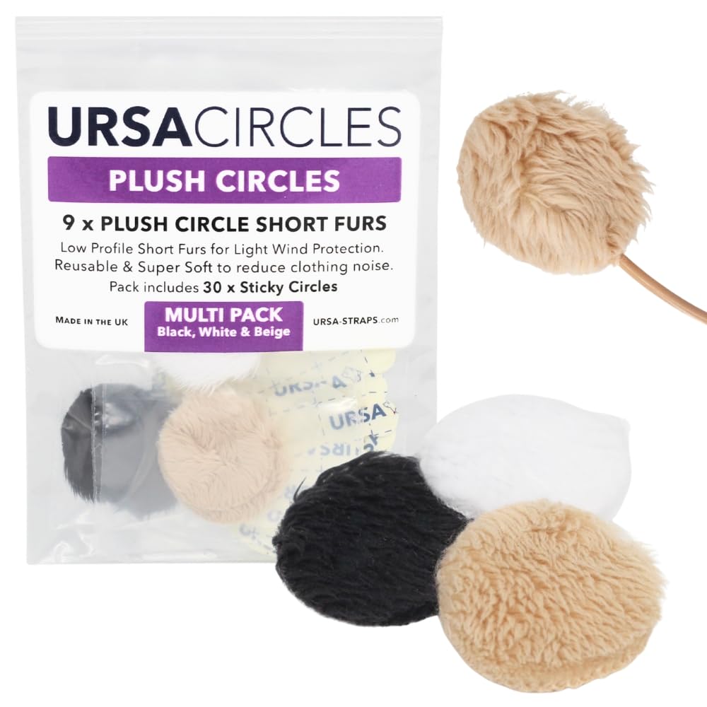 URSA Plush Circles - 9 Pack (Multi-Colour) | 5 mm Short Fur Lav Mic Covers | Reusable & Super Soft | 25 mm Diameter Lavalier Windscreen | Reduces Clothing Noise | Low Profile | Includes 30 Stickies