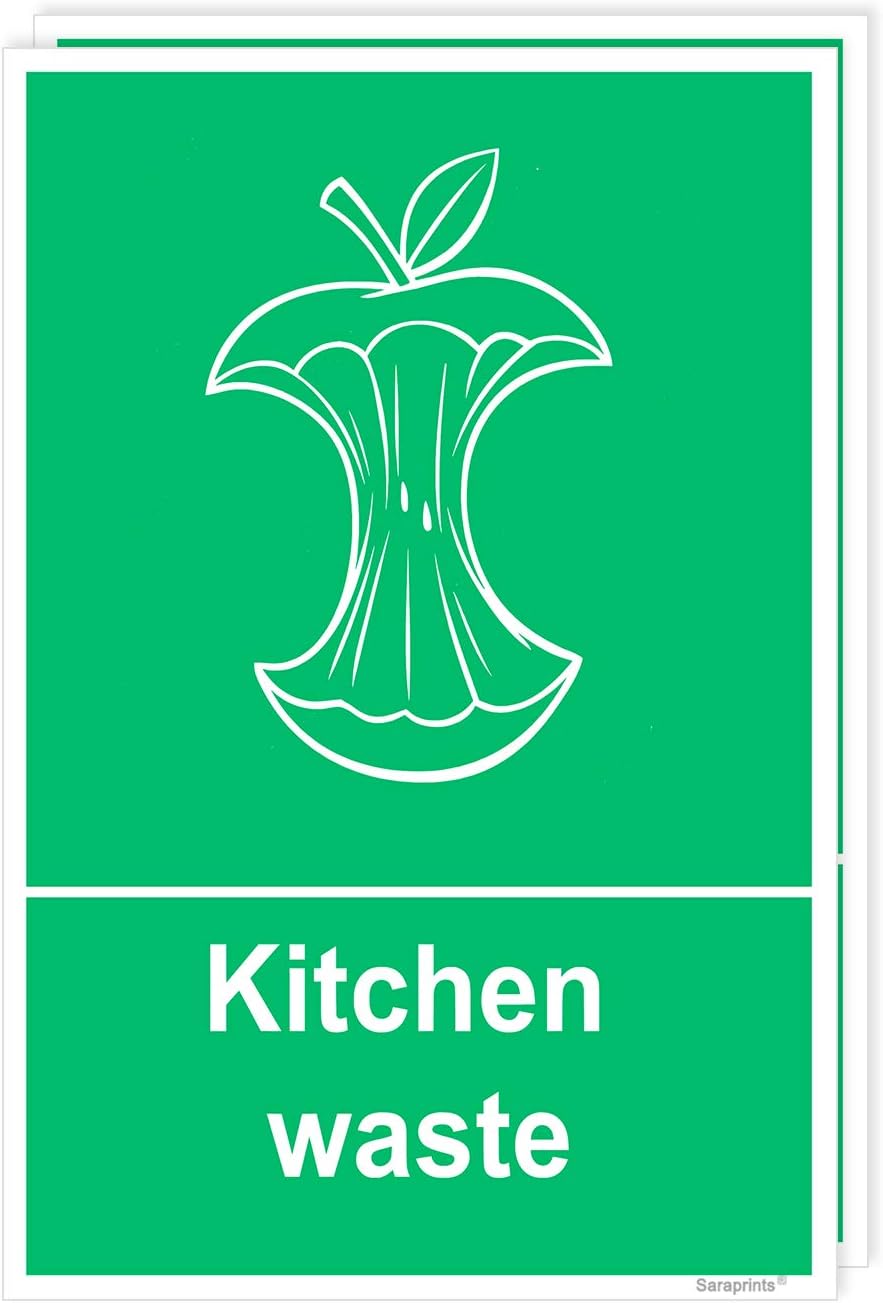 Pack of 2 Food Waste Sticker Self Adhesive (150 x 100 mm) Waterproof Kitchen Bin Stickers, Green - Image 3