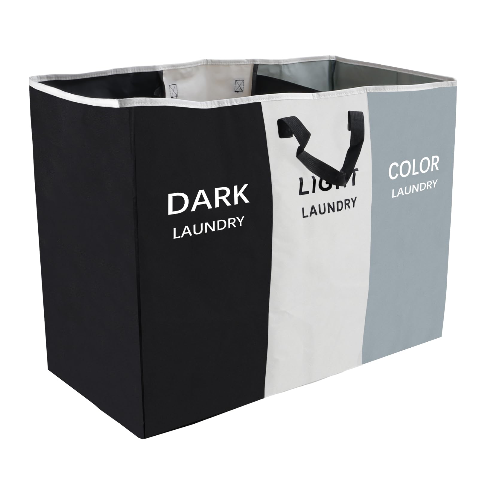 Photo 1 of 168L Laundry Hamper, Large Blanket Storage Basket Sorter 3 Section Bag Organizer for Dirty Clothes - Toys - Towel,15 X 23 X 28 inch Heavy Duty Laundry Cart Baskets (Black and white gray bag)