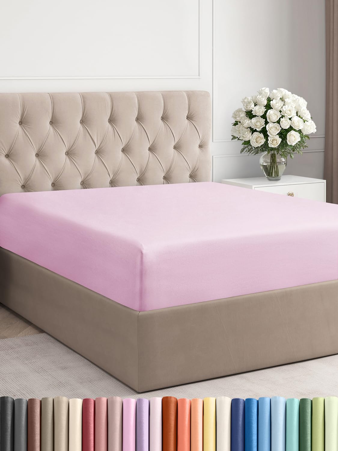 Photo 1 of Full Fitted Bed Sheet - Bottom Single Fitted Sheet Only - Soft Hotel Luxury Bedding w/ 8-16 Inch Deep Pockets - Breathable, Cooling & Wrinkle Free - Easy-Care, Fade and Shrink Resistant - Light Pink