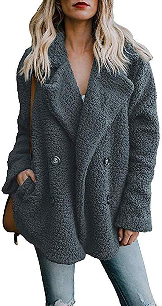 Womens Coats Lapel Fuzzy Fleece Overcoats Fashion Open Front Long Cardigan Faux Fur Warm Winter Outwear Jackets