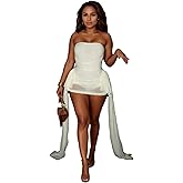 OCUH Sexy Mini Dress Off Shoulder Red Birthday Dress Sheer Mesh Strapless Bodycon Ruffled Cocktail Party Night Dresses