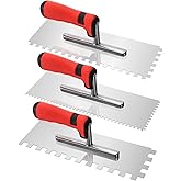 Peohud 3 Pcs Concrete Trowel, Stainless Steel Square Notched Trowel, Tile Trowel Set, Flat Finishing Trowel for Tile Cement D