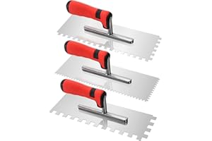 Peohud 3 Pcs Concrete Trowel, Stainless Steel Square Notched Trowel, Flat Finishing Trowel for Tile Cement Drywall Plastering Wall Floor Tiling Installation, Masonry Hand Tool Kit