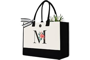 BINGGEMEN Initial Canvas Tote Bag, Personalized Birthday Gifts for Women Mom Friends Teachers, Monogrammed Tote Bags Suitable for Mother's Day Wedding Beach (LetterM )