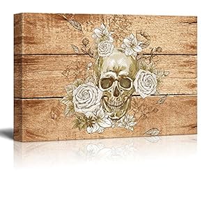 Rustic Canvas Wall Art - Skull with Roses - Giclee Print Modern Wall Art | Stretched Gallery Wrap Ready to Hang Home Decoration - 12x18 inches