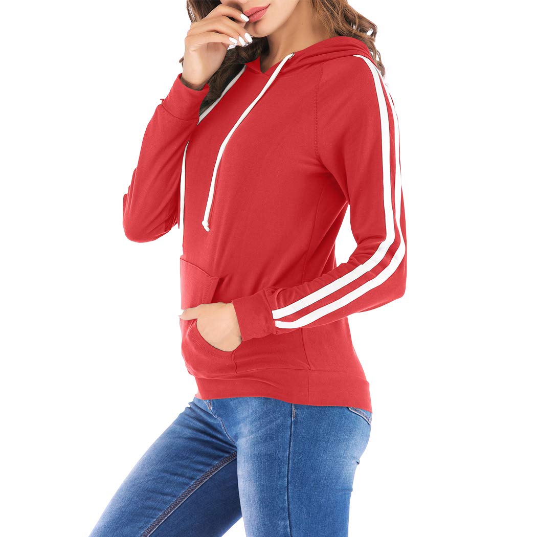 Eanklosco Basic Hoodie Womens Casual Long Sleeve Pullover Lightweight Drawstring Hooded Sweatshirt Kangaroo Pocket (2XL, Red)