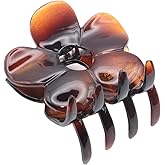 Parcelona French Big Flower 2 3/4" Celluloid French Hair Clip No Slip Grip Covered Spring Hair Jaw Claw Clips Durable Styling Women Hair Accessories, Made in France (Tortoise Shell)