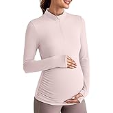 G4Free Maternity Tops for Women Long Sleeve Workout UV Pregnancy Rash Guard Thumb Holes Stretchy Slim Fit Active Shirts(Smoky Blush,XS)