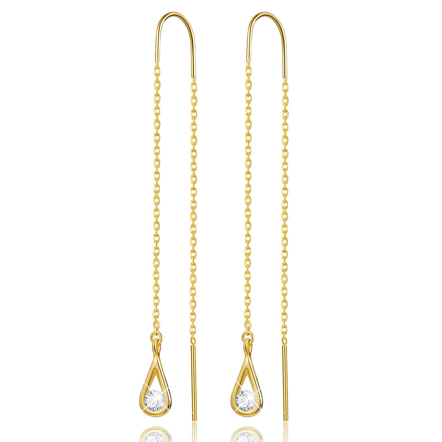 Gift for Christmas Esberry 18K Gold Plating 925 Sterling Silver CZ Hollow Teardrop Dangle Earrings Cubic Zirconia Circle Hypoallergenic Earrings Jewelry for Women and Girls (Yellow Gold-1)
