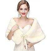 Yalice Women's Wedding Faux Fur Shawl and Wrap Bridal Fur Stole Cape Fur Scarf with Ribbon for Bride and Bridesmaids