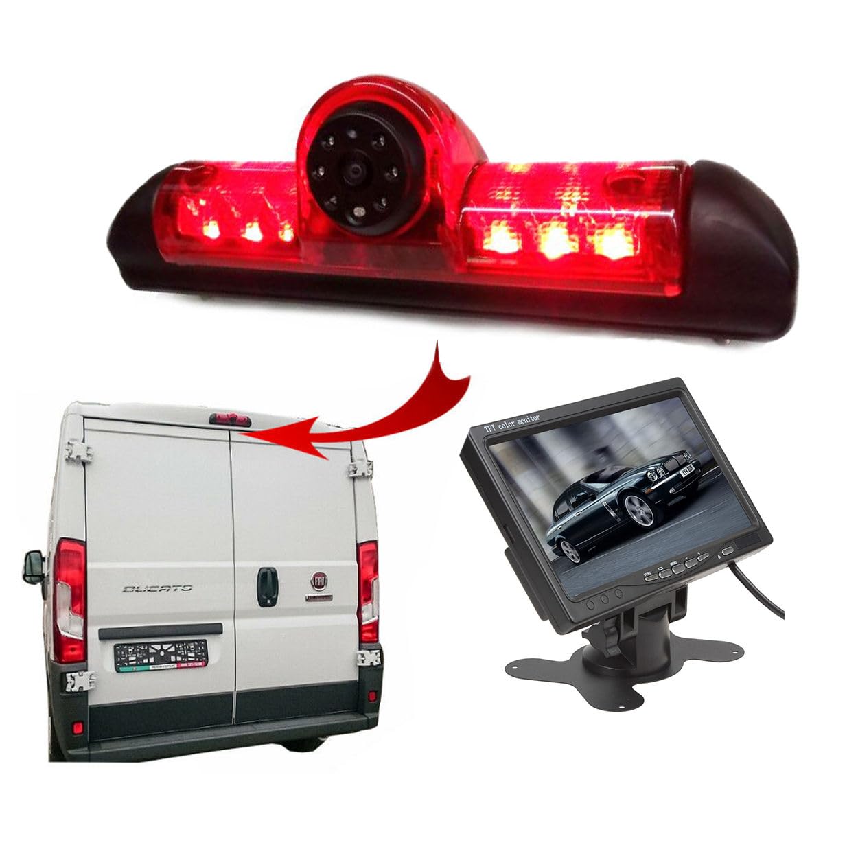 Dolphin Automotive Rear Brake Light Reversing Camera For Peugeot Boxer Van 2006-2024 (Camera With 7" Dash Monitor)