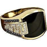 Ganquya Sparkling 18K Gold Plated Vintage Square Black Agate Signet Glossy Rings Simulated Diamond Hip Hop Ring Fashion Cuban Link Chain Promise Ring for Men (9)