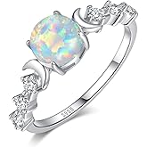 Angol Natural Moonstone Ring for Women, 925 Sterling Silver Triple Moon Goddess Engagement Promise Ring Anniversary, Birthday, Christmas, Valentine's Day Gift for Her (Opal-Silver, 11)