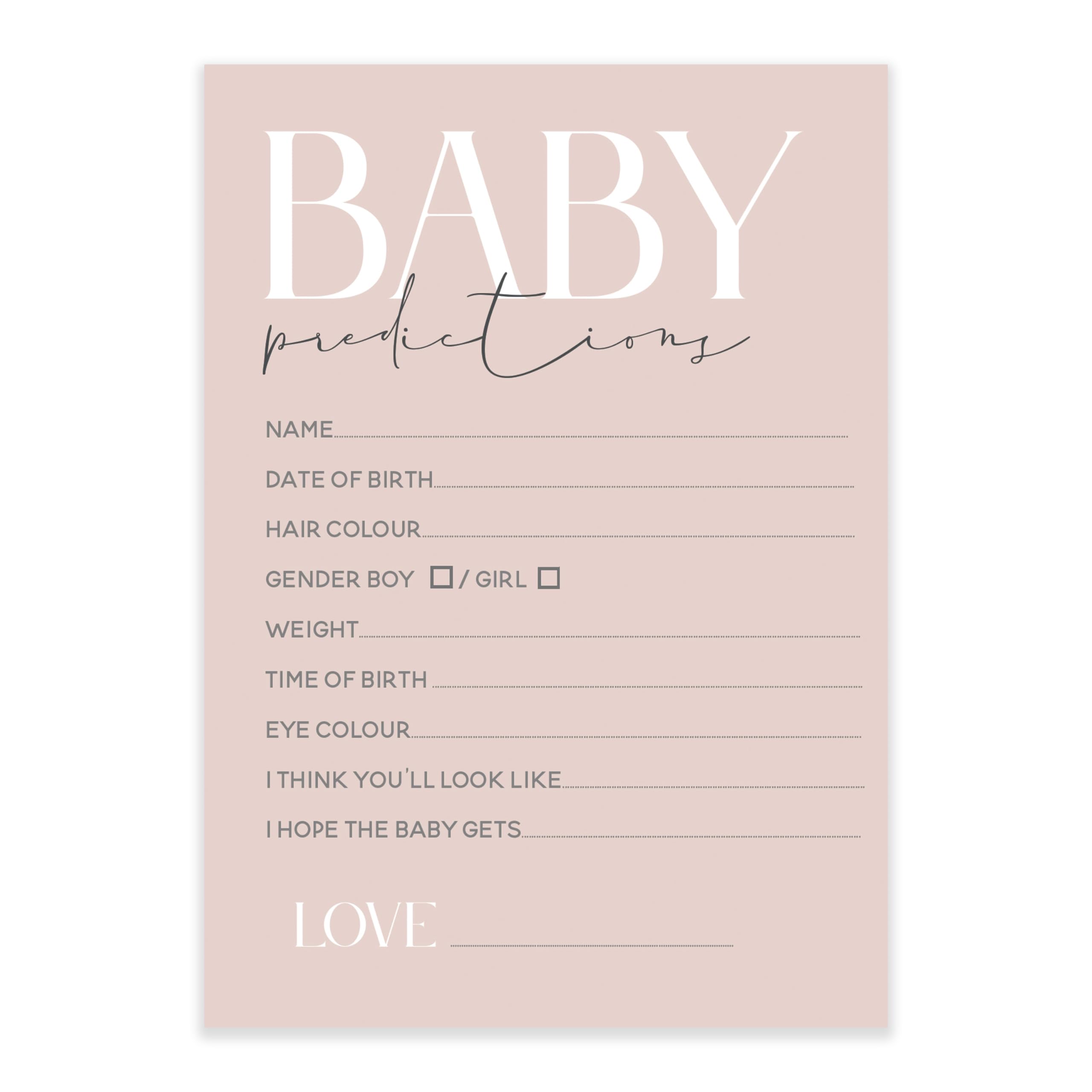 Baby Shower Games - Pack of 20 Baby Prediction Cards- Blush Pink Minimal Design-Unisex (BSBlushPR20)