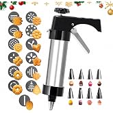 Cookie Press Gun Kit with 13 Design Discs and 8 Icing Nozzles, Black | Make Uniform Spritz Cookies and Decorate Cakes, Cupcak
