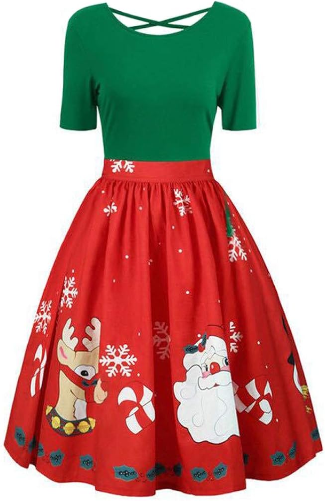 FeMereina Frauen Weihnachtskleid (XL-5XL) Vintage Santa Claus Print 