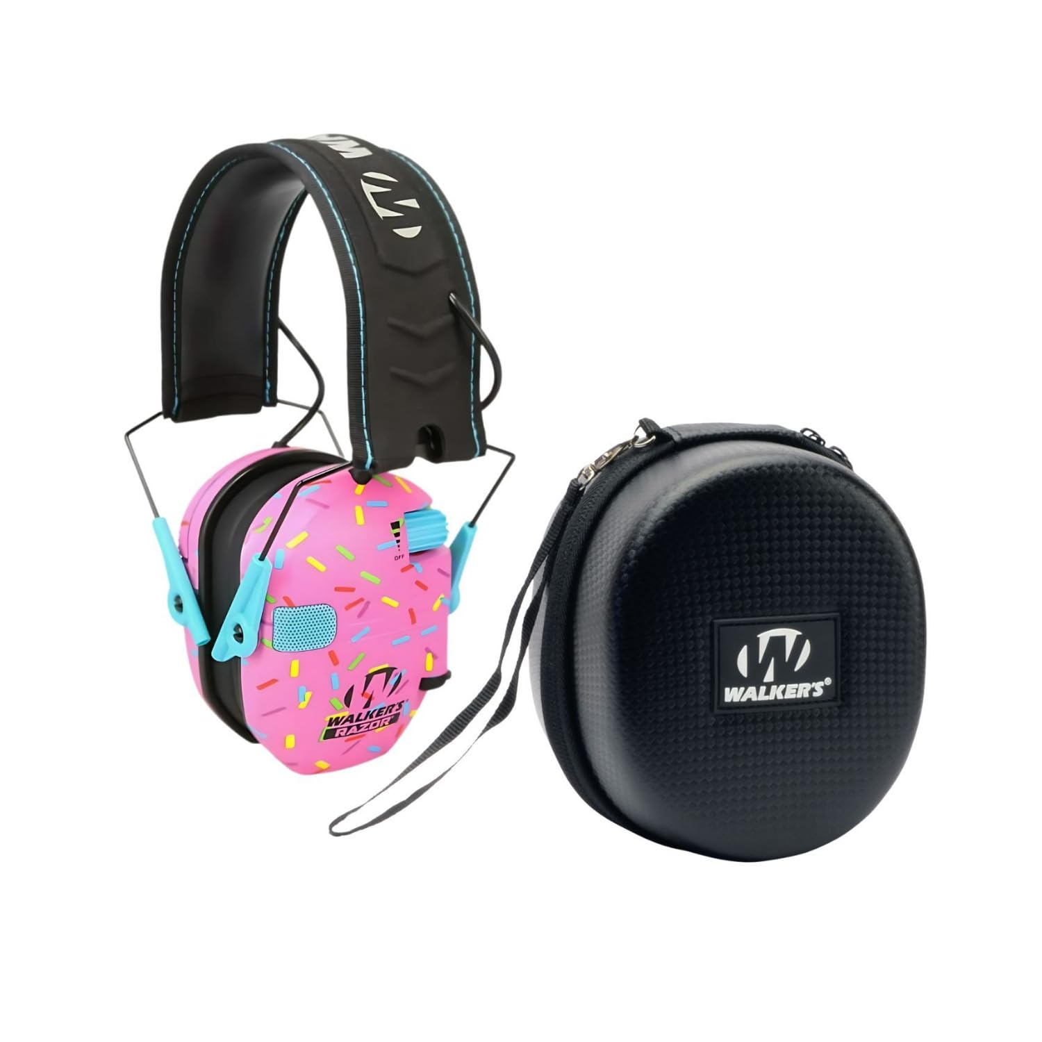 Walker's Razor Slim Electronic Ear Muffs (Pink Sprinkles) with Protection Case Image