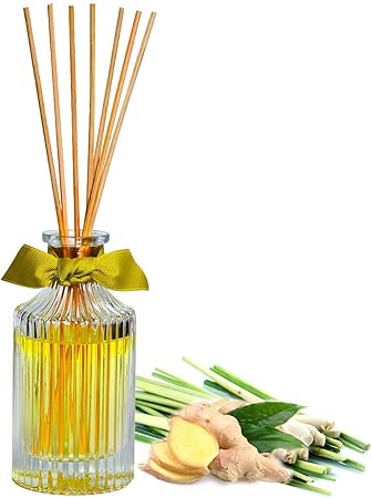 Amazon Com Manu Home Lemongrass Ginger Reed Diffuser Gift Set 6 5oz Made With Aromatherapy Essential Oils Soothing Scent Housed In Beautiful Reusable Luxurious Bottle Made In Usa Home Kitchen