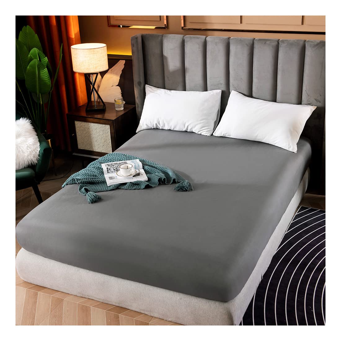 Fitted Bed Sheet Only 1000TC, Microfiber Percale Premium Quality Mattress Cover Protector, Wrinkle & Stain Resistant Bedding, Luxury, Breathable Fabric, Soft Like Silk Satin (Charcoal, Double)