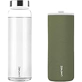 LOOFORE Glass Water Bottles 32 oz, 1 liter / 1000ml Wide Mouth Glass Drinking Bottles with Lids, Large Reusable Borosilicate Water Bottle for School Home Office Travel Sport Yoga Gym