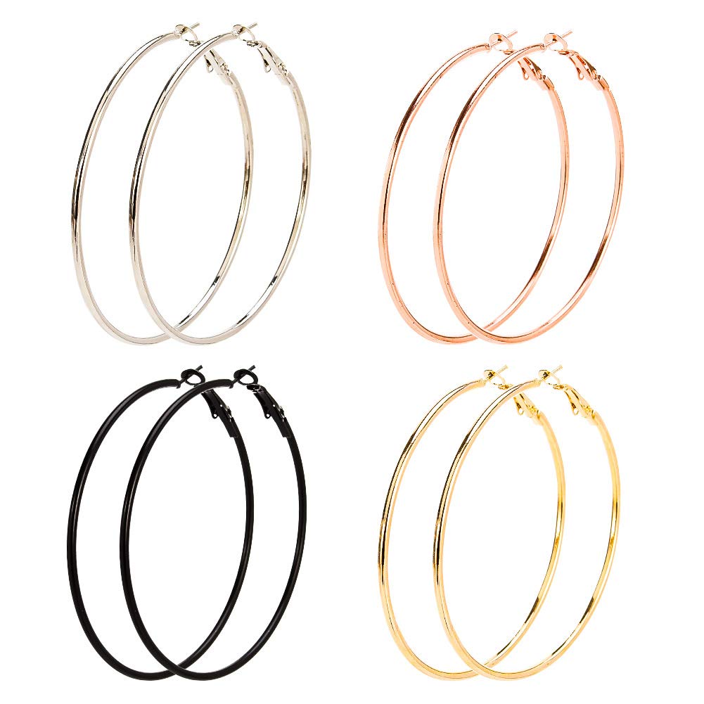 8 Pairs Big Hoop Earrings, Stainless Steel Hoop Earrings in Gold Plated for Women Girls