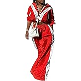 Lymeral Women Sweatsuits 2 Piece Outfit Color Block Crop Zipper Tops & Elastic Waist Wide Leg Pants Sets Streetwear Tracksuit